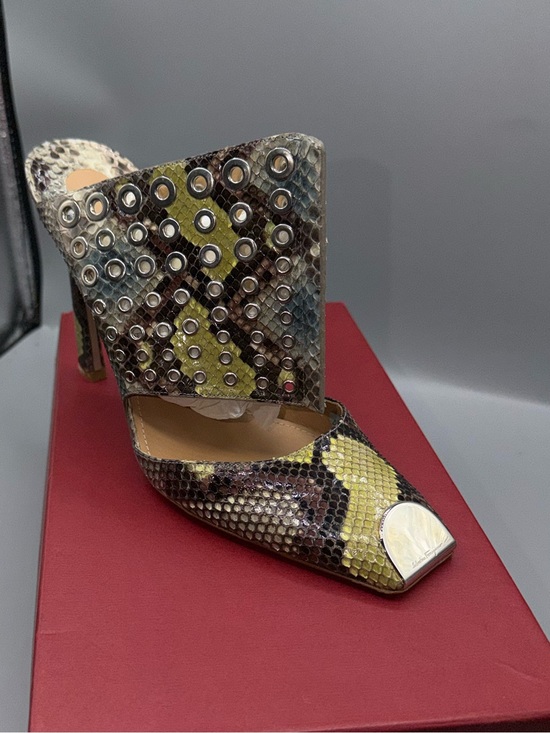 Salvatore Ferragamo Shoes - Salvatore Ferragamo Yellow Snake-Skin Studded Pointed Toe Mule